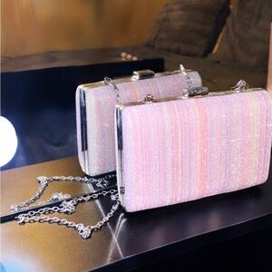 Iridescent Pink Evening Clutch with Chain Strap